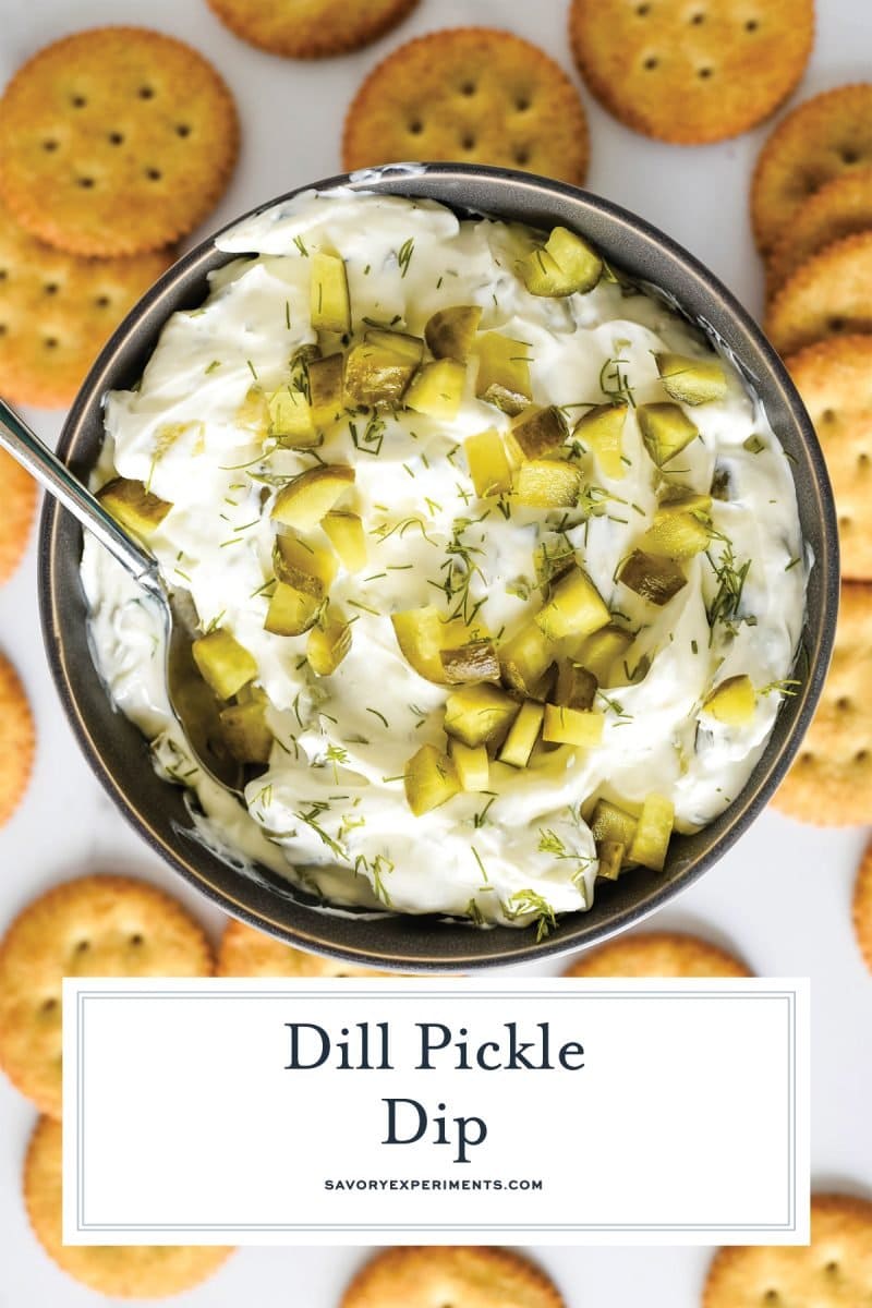 overhead of dill pickle dip in a bowl