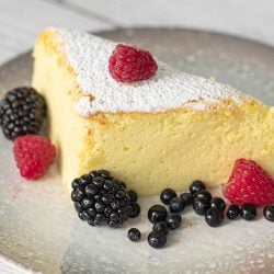 slice of japanese cheesecake with fresh berries