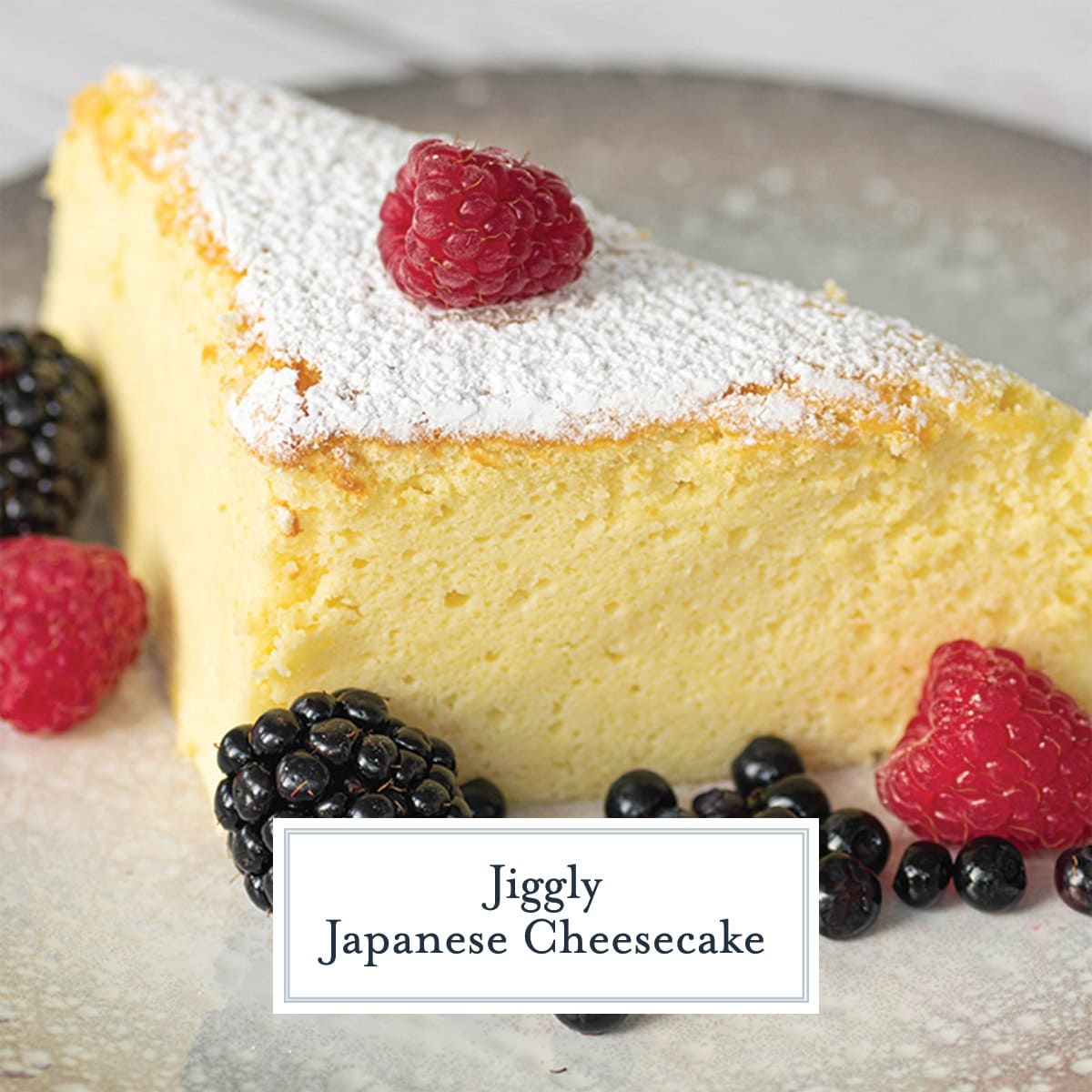 close up slice of japanese cheesecake with fresh berries 