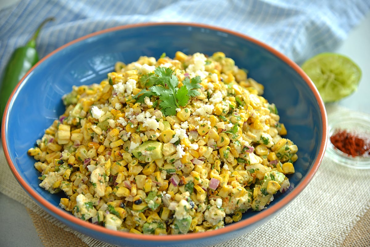 angle view of Mexican street corn salad 