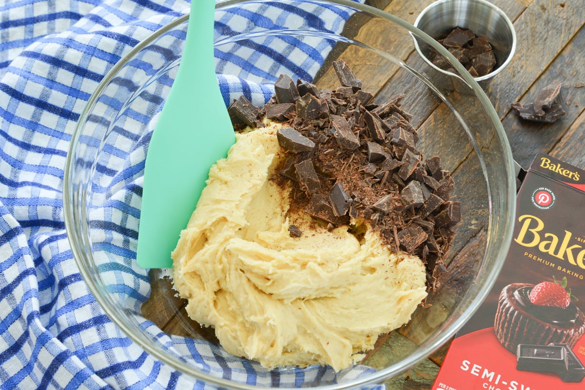 cookie dough with chopped chocolate chunks 