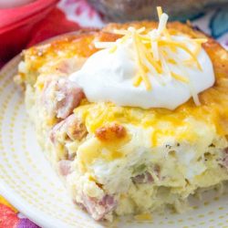 slice of breakfast casserole with sour cream