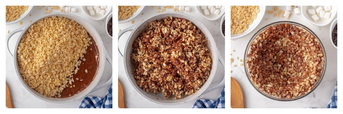 collage of rice krispie treat bowl