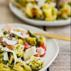 pesto tortellini on a plate