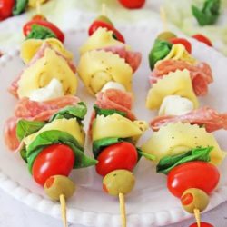 tortellini skewers on a plate