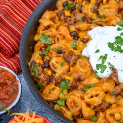 tortellini enchilada bake in a bowl