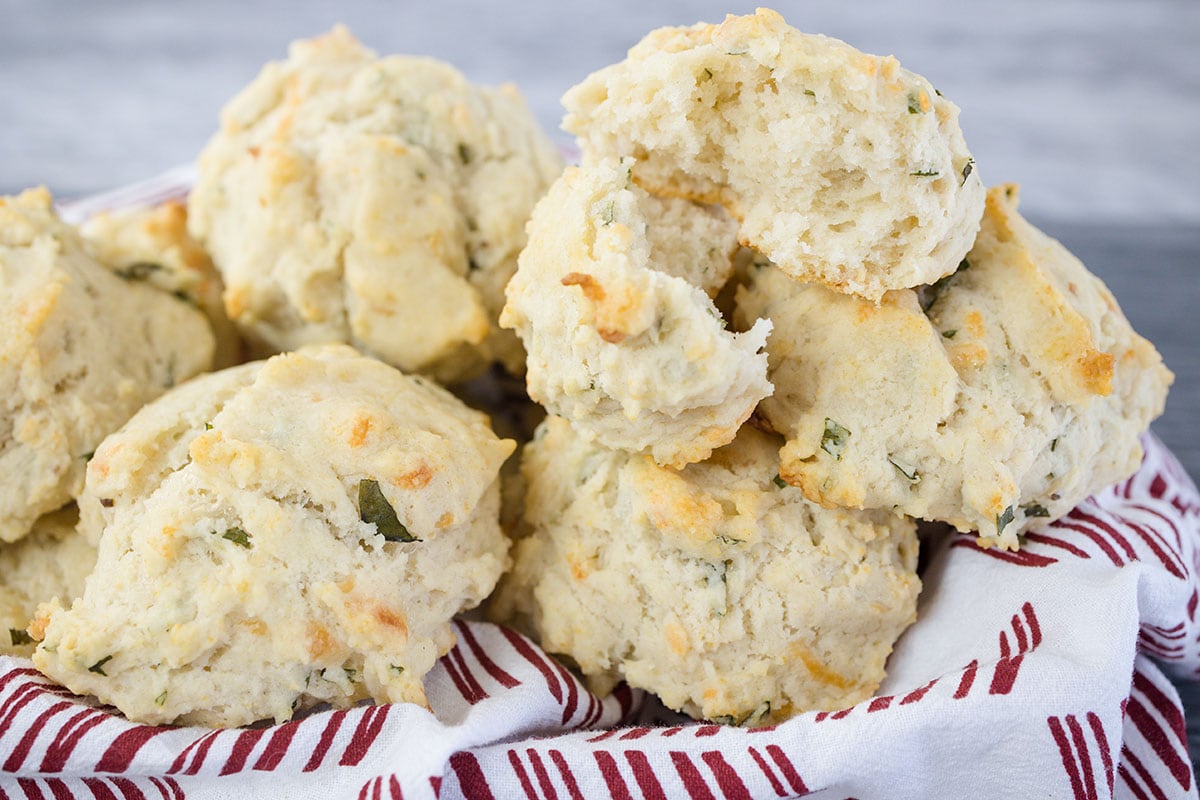 angle view of herb studded drop biscuits 