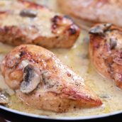 chicken marsala with mushrooms in a skillet