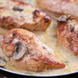 chicken marsala with mushrooms in a skillet