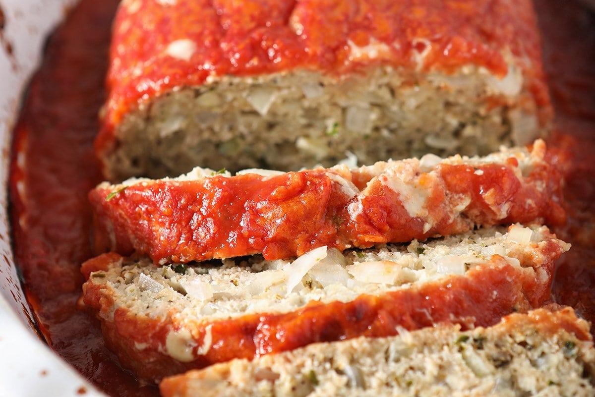 overhead slices of italian meatloaf