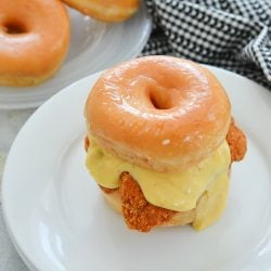 angle view of donut chicken sandwich