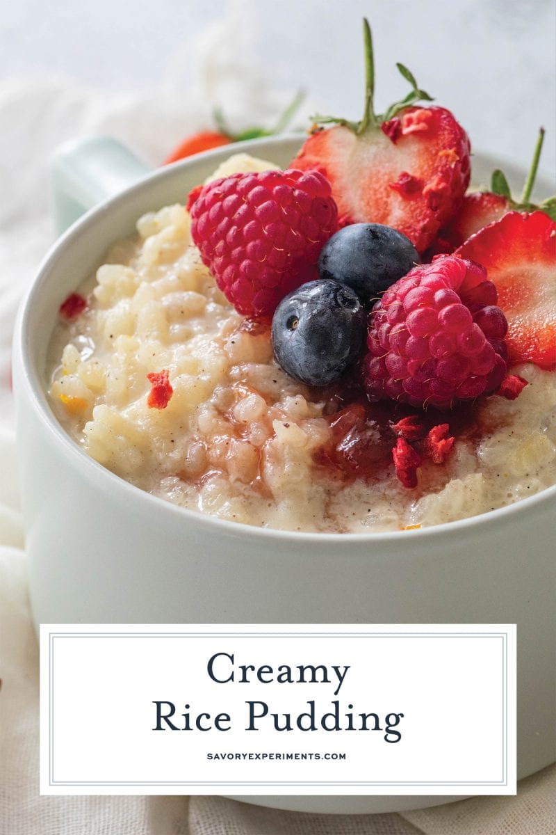 close up of creamy rice pudding with fresh fruit 