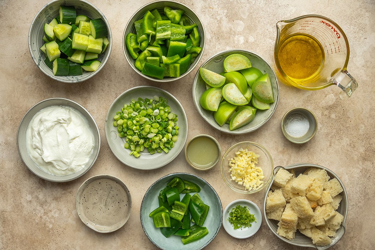 ingredients for green gazpacho soup 