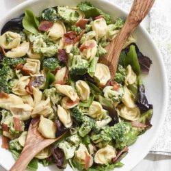 tortellini broccoli salad in a bowl