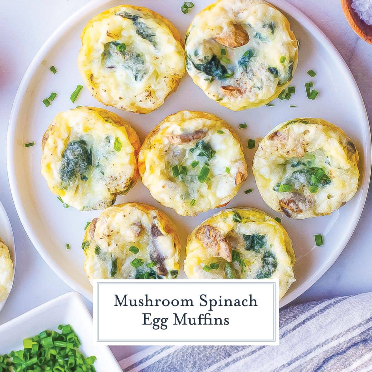 overhead plate of egg muffins with chives