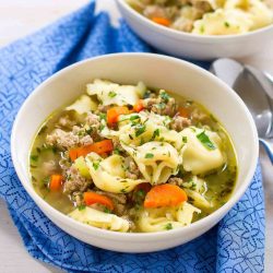 bowl of pesto and turkey soup