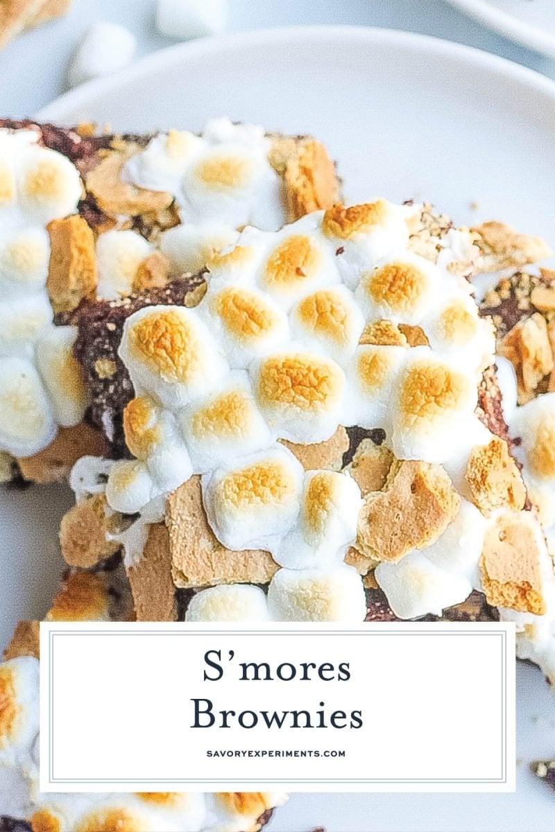 close up of smores brownies with toasted marshmallow 