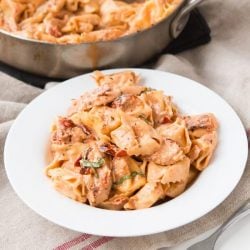 creamy tomato pasta in a bowl