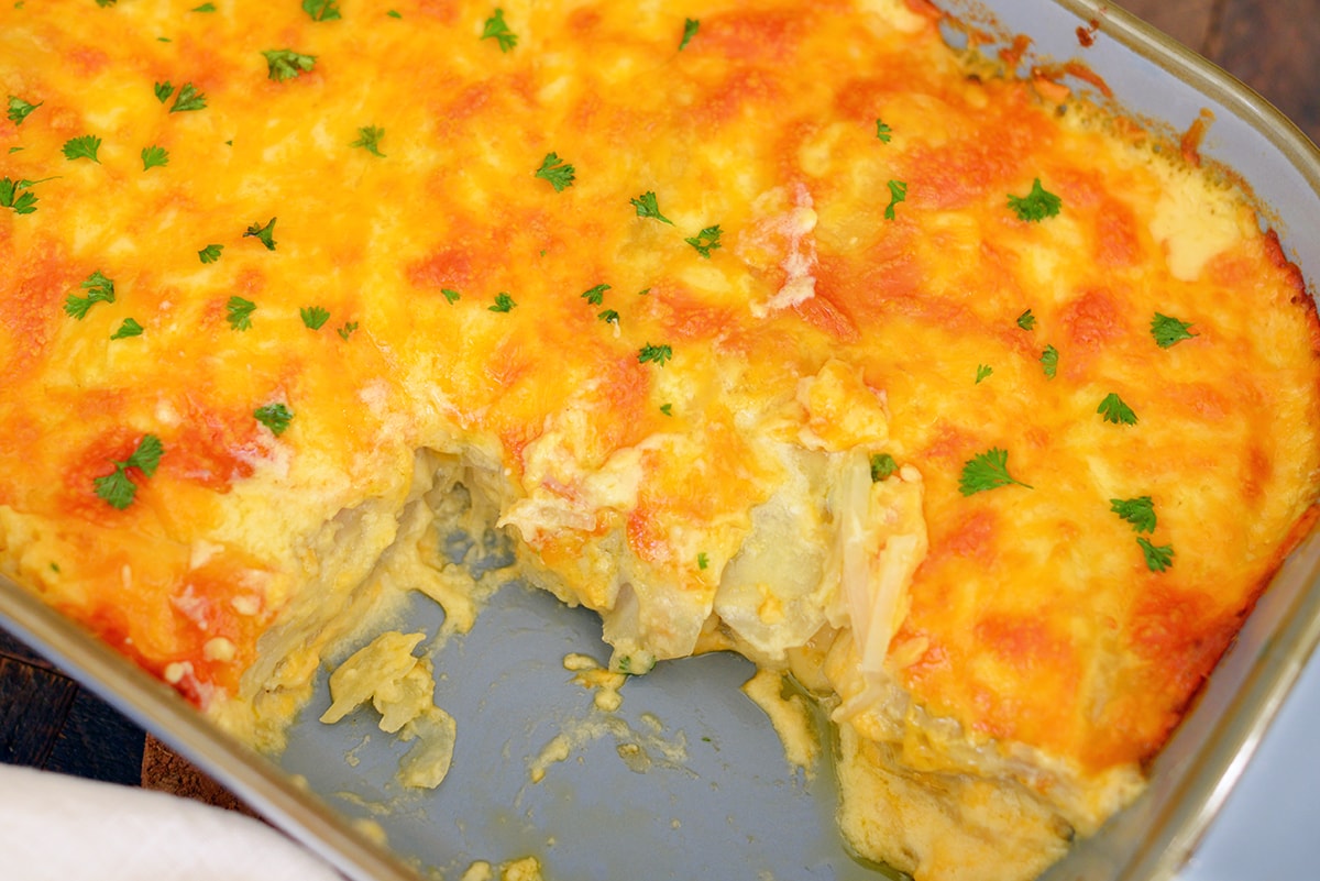 scooped potatoes out of a dish 