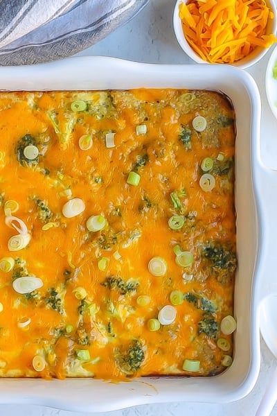 overhead of broccoli quinoa casserole