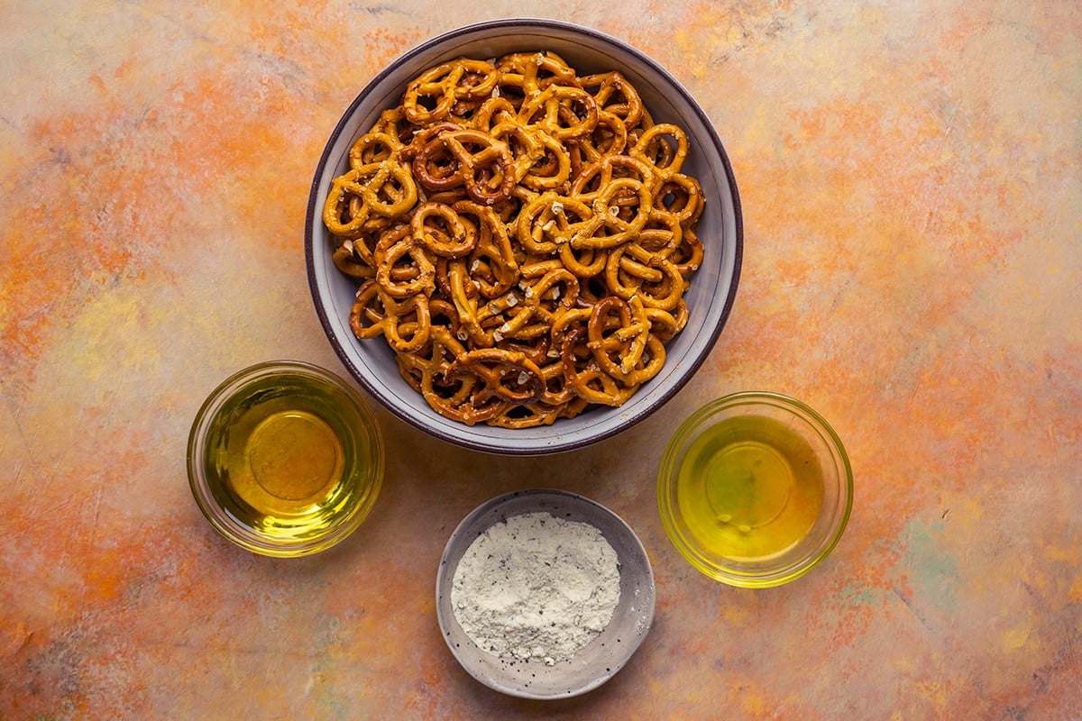 ingredients for dill pickle ranch pretzels 