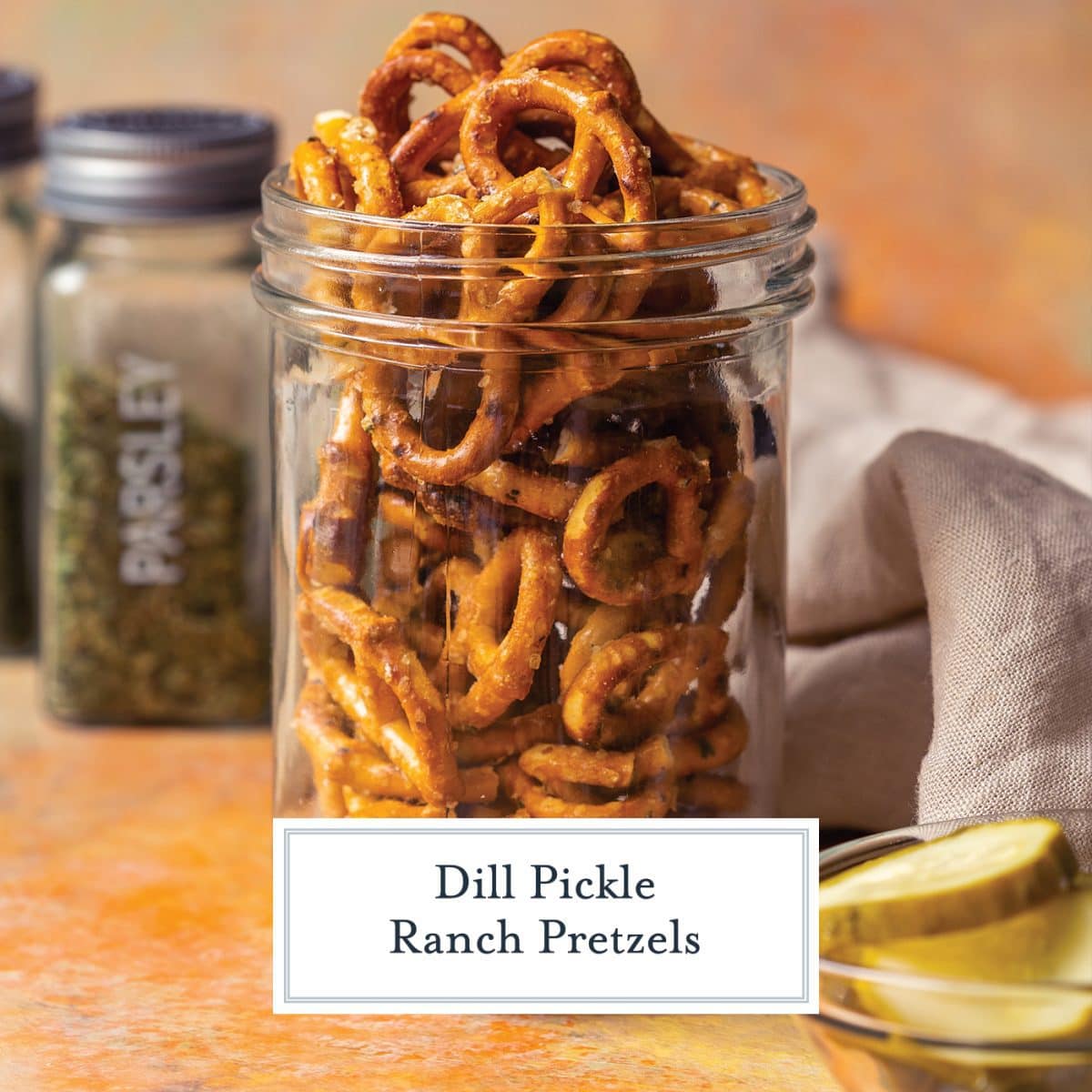 angle view of pretzels in a glass jar 