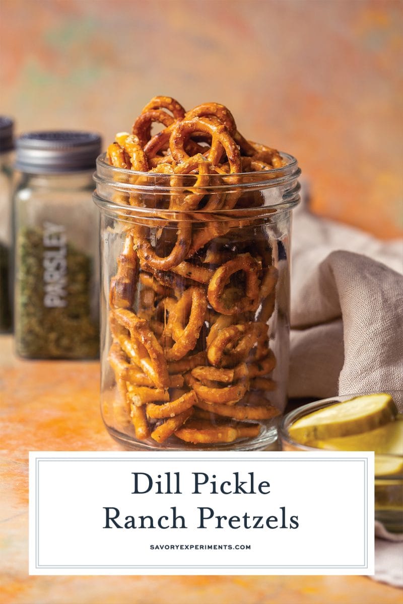 close up of dill pickle ranch pretzels 