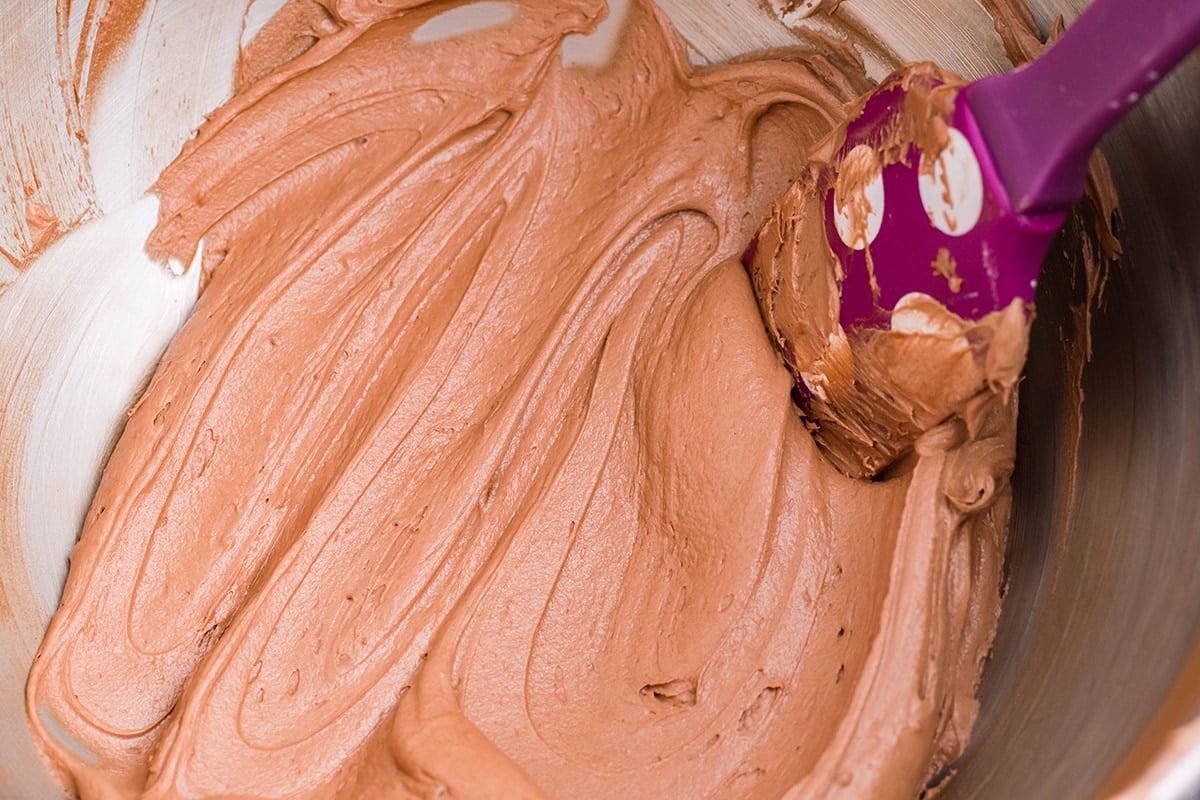 chocolate buttercream frosting in a bowl  