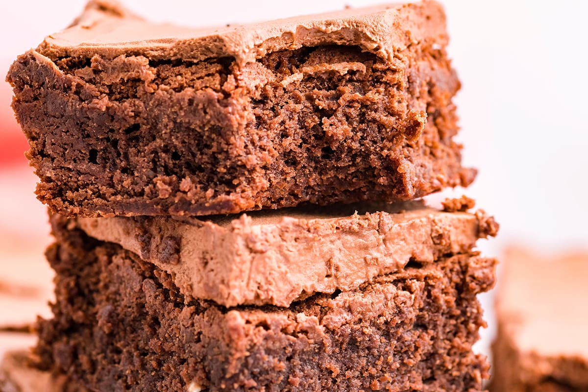 close up of brownie with a bite taken out of 