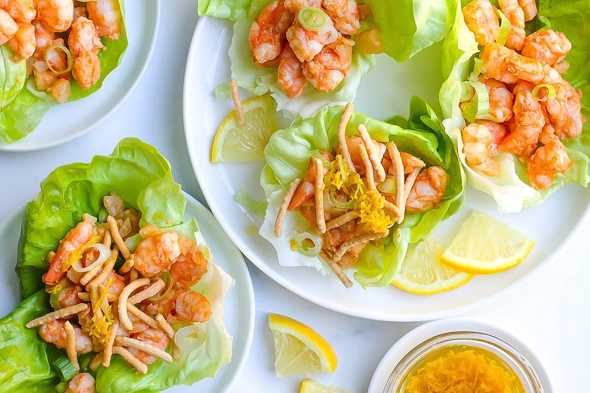 serving ginger shrimp lettuce wraps 