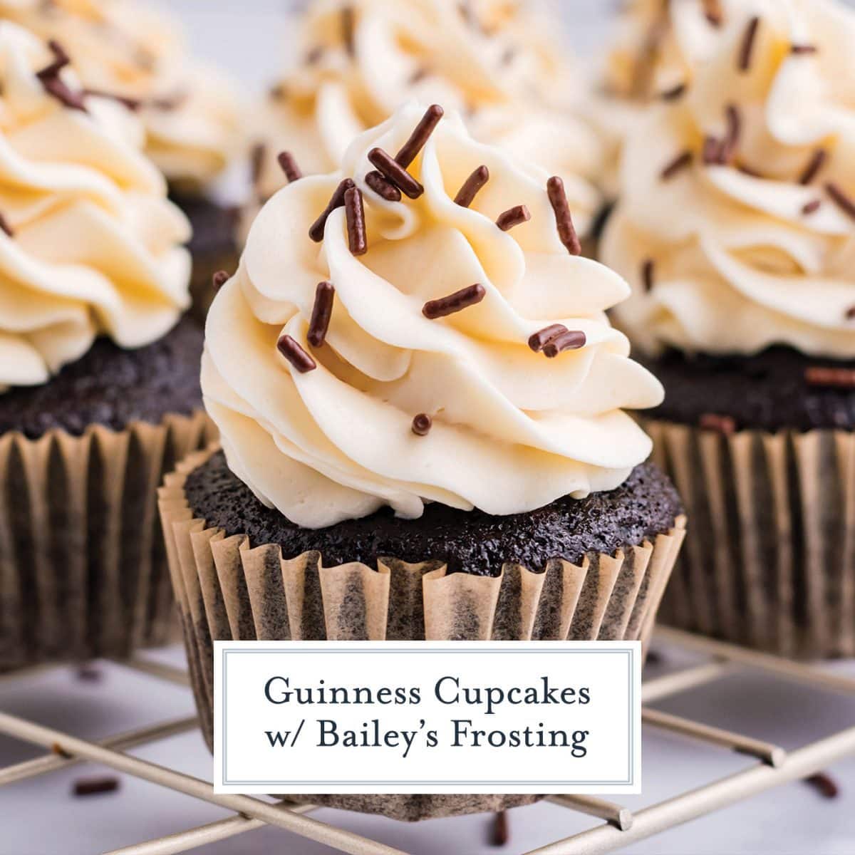 close up of guinness cupcake with bailey's frosting