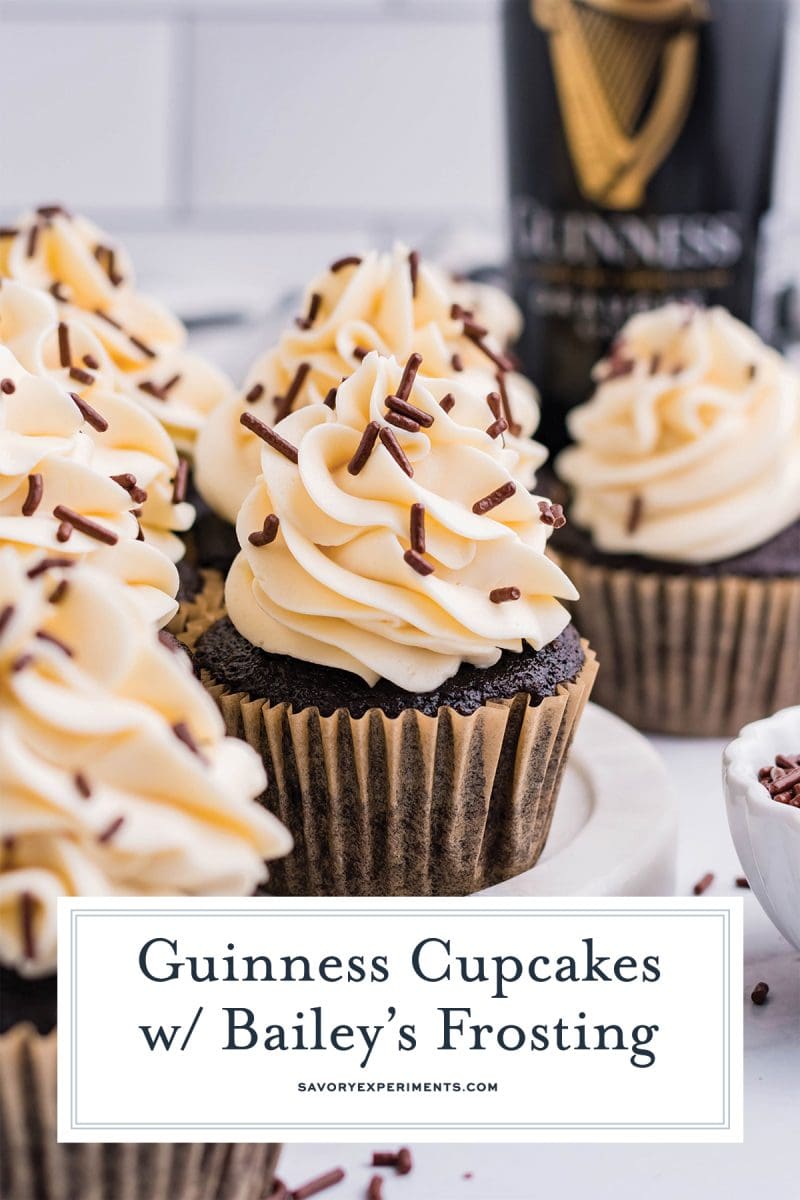 cupcakes with guinness stout in the background 