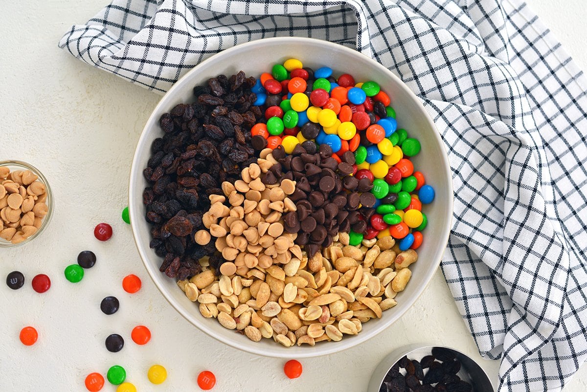 overhead of ingredients for trail mix 