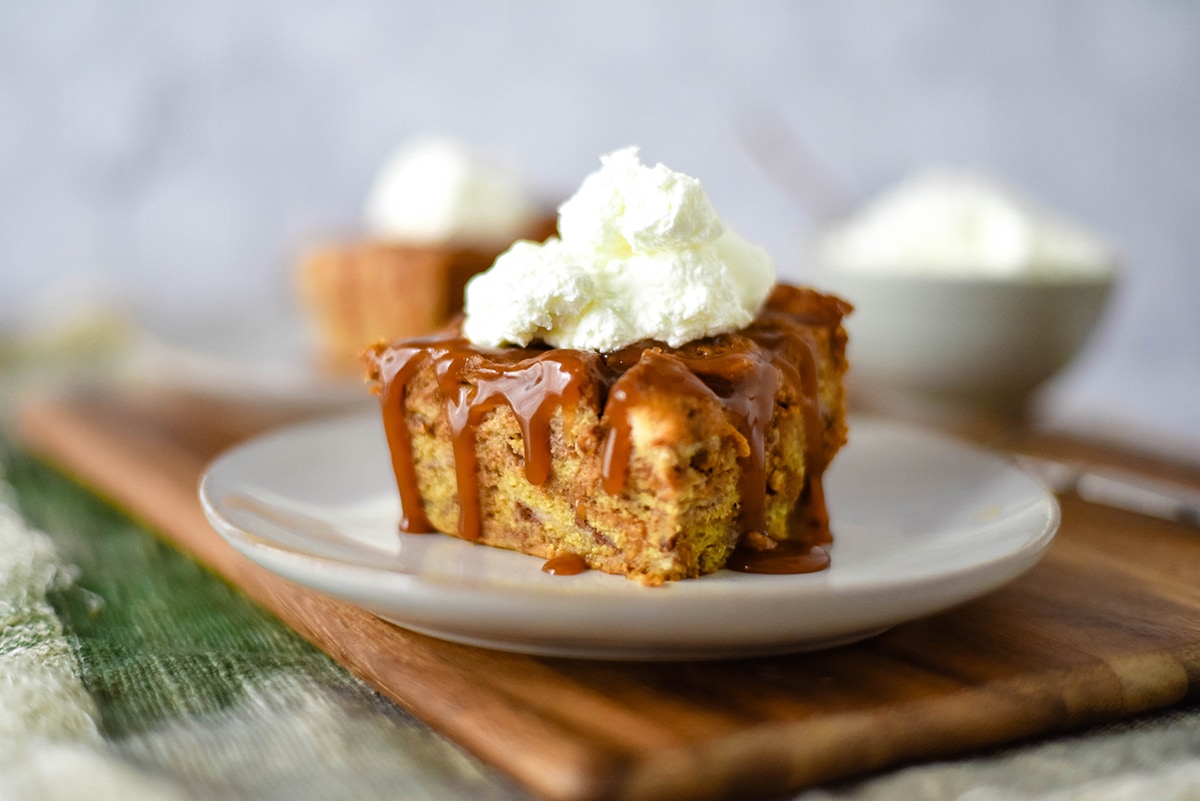 dressed bread pudding with whipped cream 