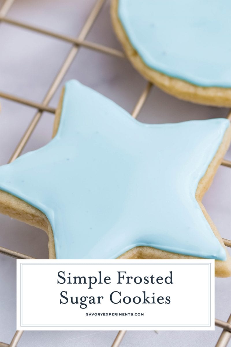 close up of a sugar cookie with blue sugar cookie icing