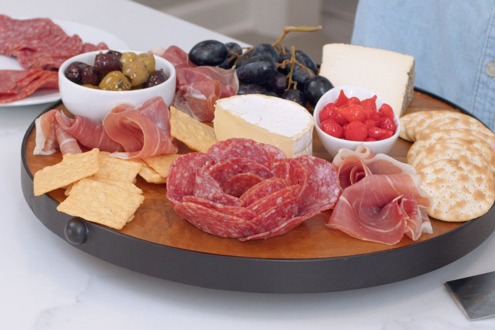 charcuterie board with meats and cheese
