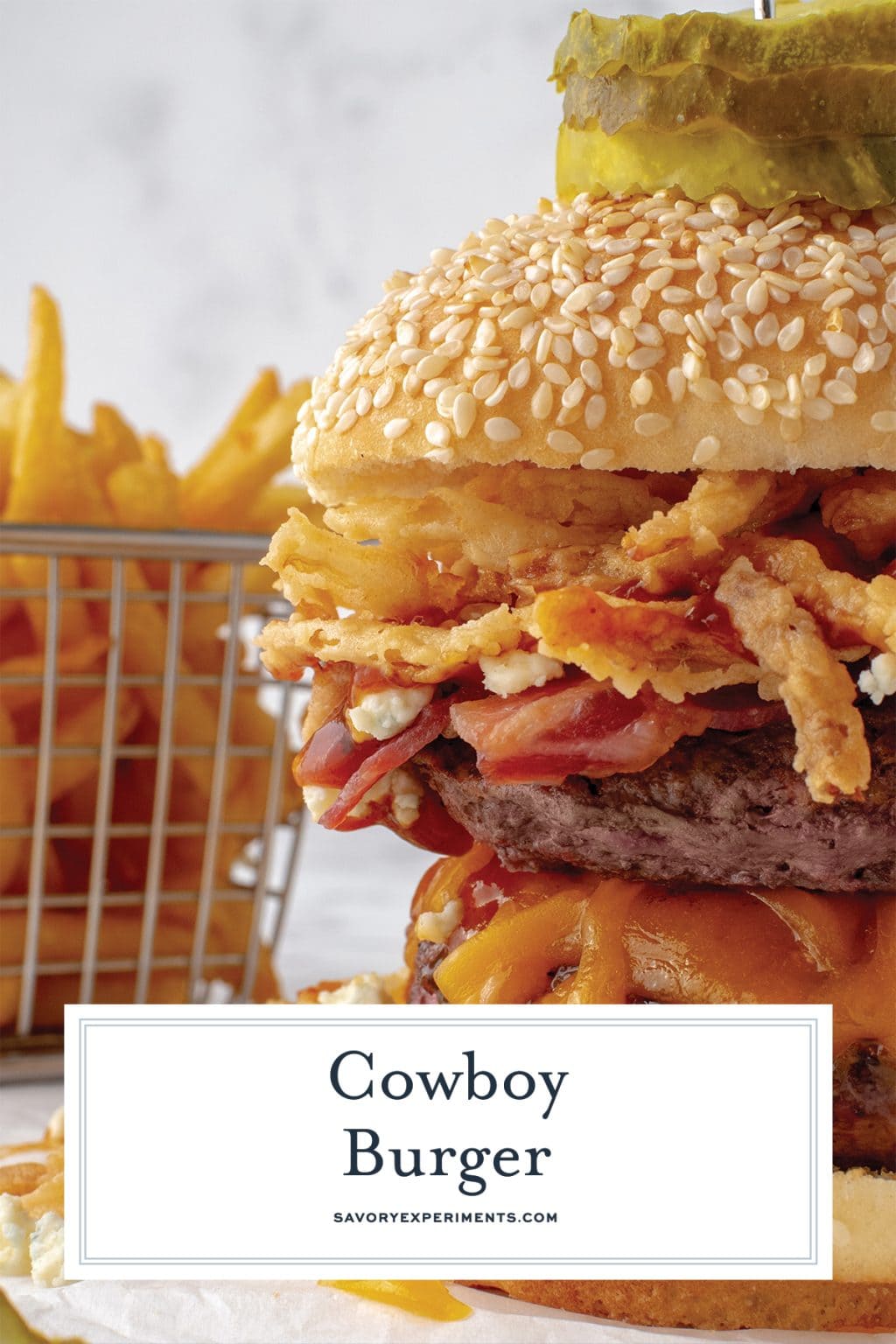 Zesty Cowboy Burger (Onion Straws, Honey Pickles, Cheese & BBQ)