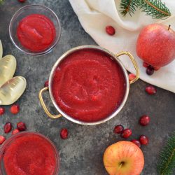 overhead of bowls of cran applesauce