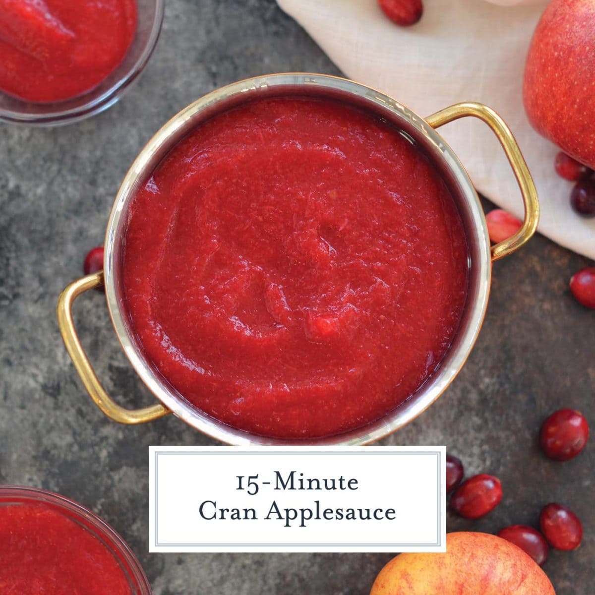 overhead of cran applesauce in a copper dish