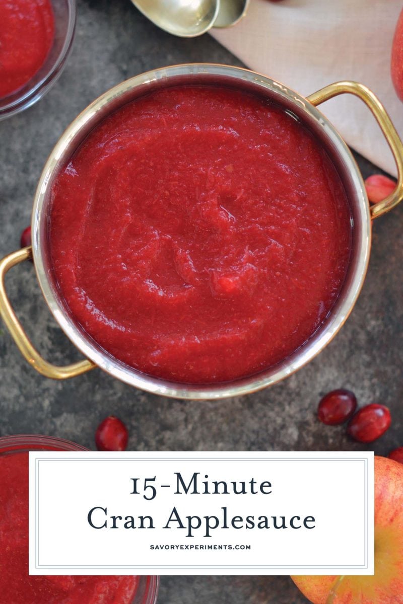 close up of cran applesauce in a copper pot 