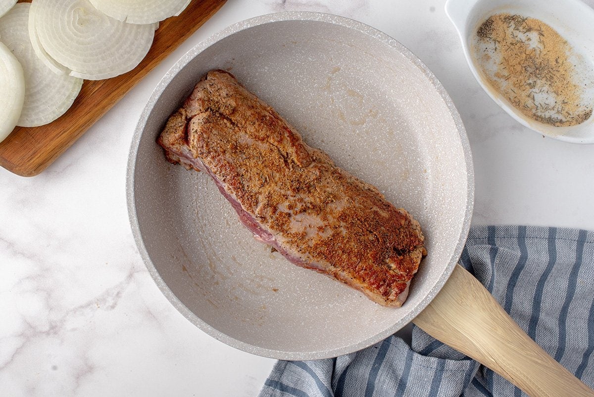 pork loin seared in a pan