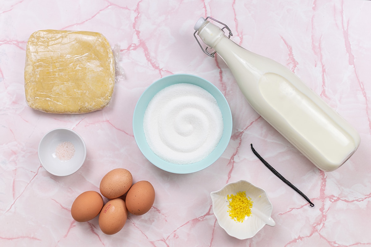 ingredients for vanilla custard pie 