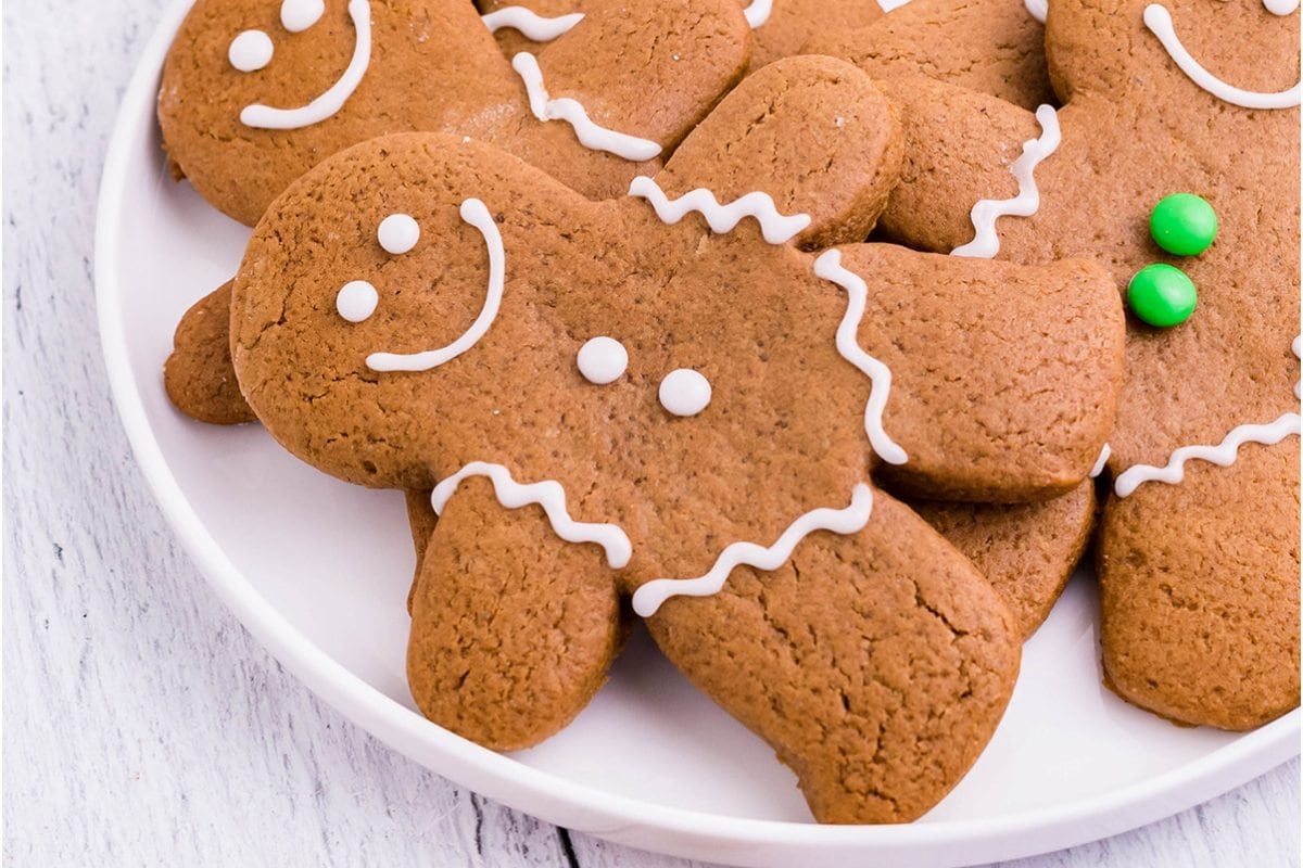 close up of an iced gingerbread cookie
