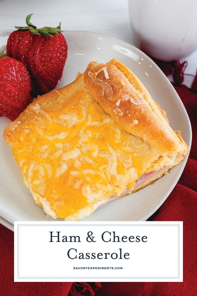 overhead of cheese and ham casserole 