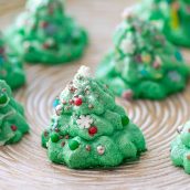 Christmas tree meringues on a platter