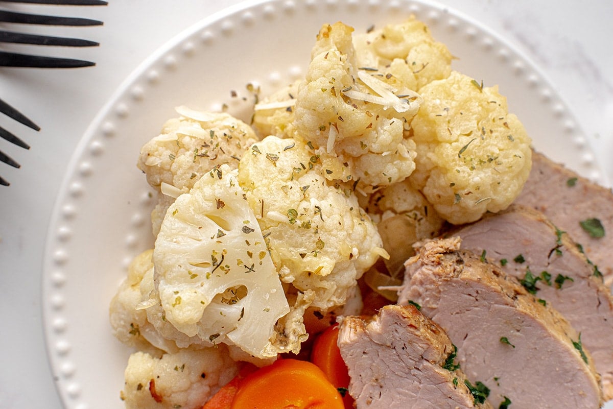 roasted cauliflower with pork loin 