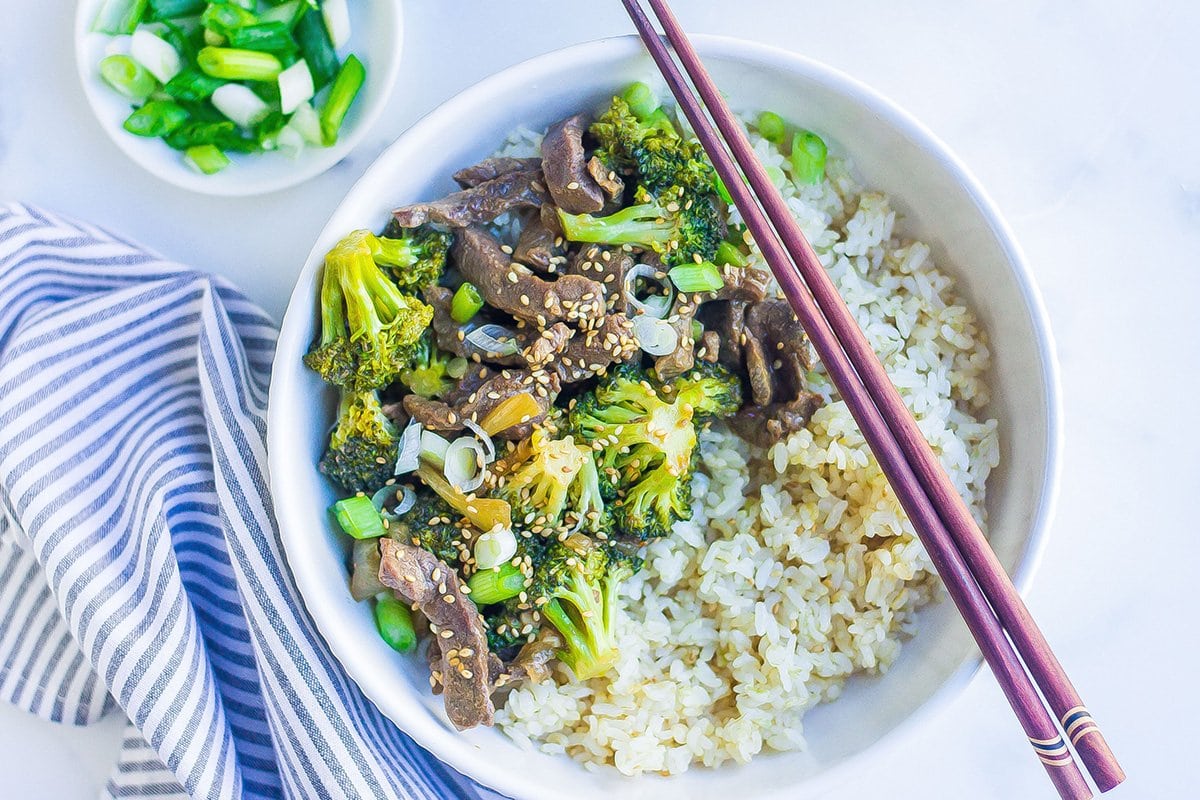 crockpot beef and broccoli recipe in a bowl 