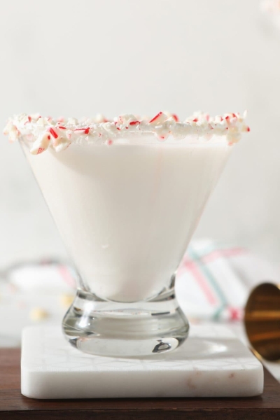 head on white chocolate martini in a short martini glass