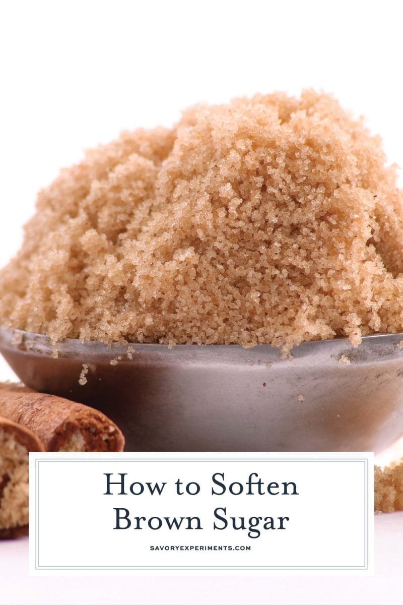 straight on shot of brown sugar in measuring spoon with text overlay for pinterest