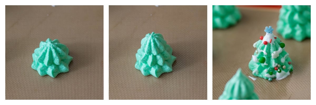 step by step of how to make christmas tree meringues 